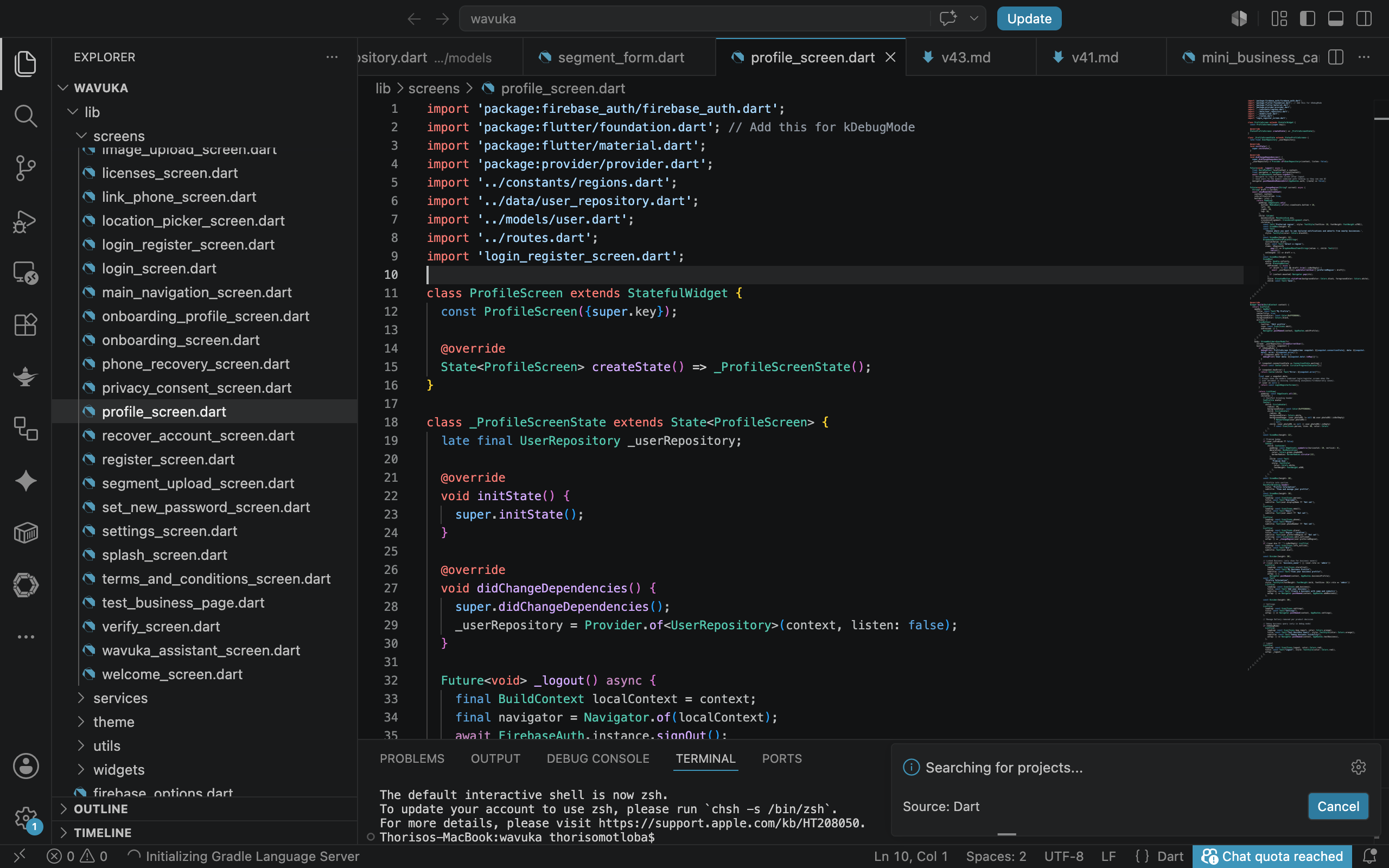 Wavuka Flutter codebase in VS Code